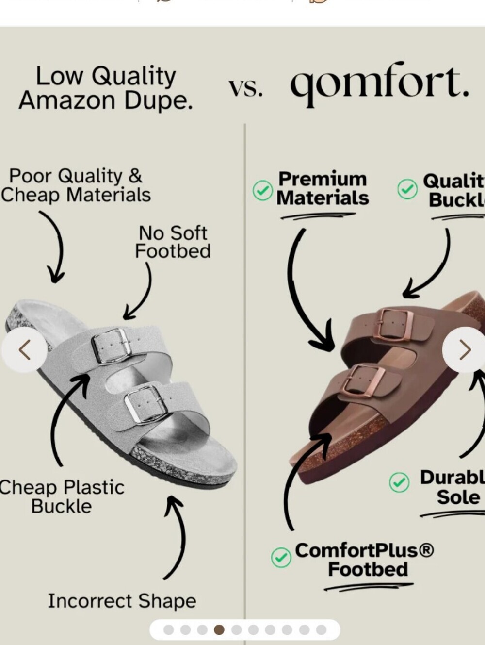 NWT qcomfort Brown Double-Buckle Slide Sandal Women's Size 10.5 - Picture 2 of 13